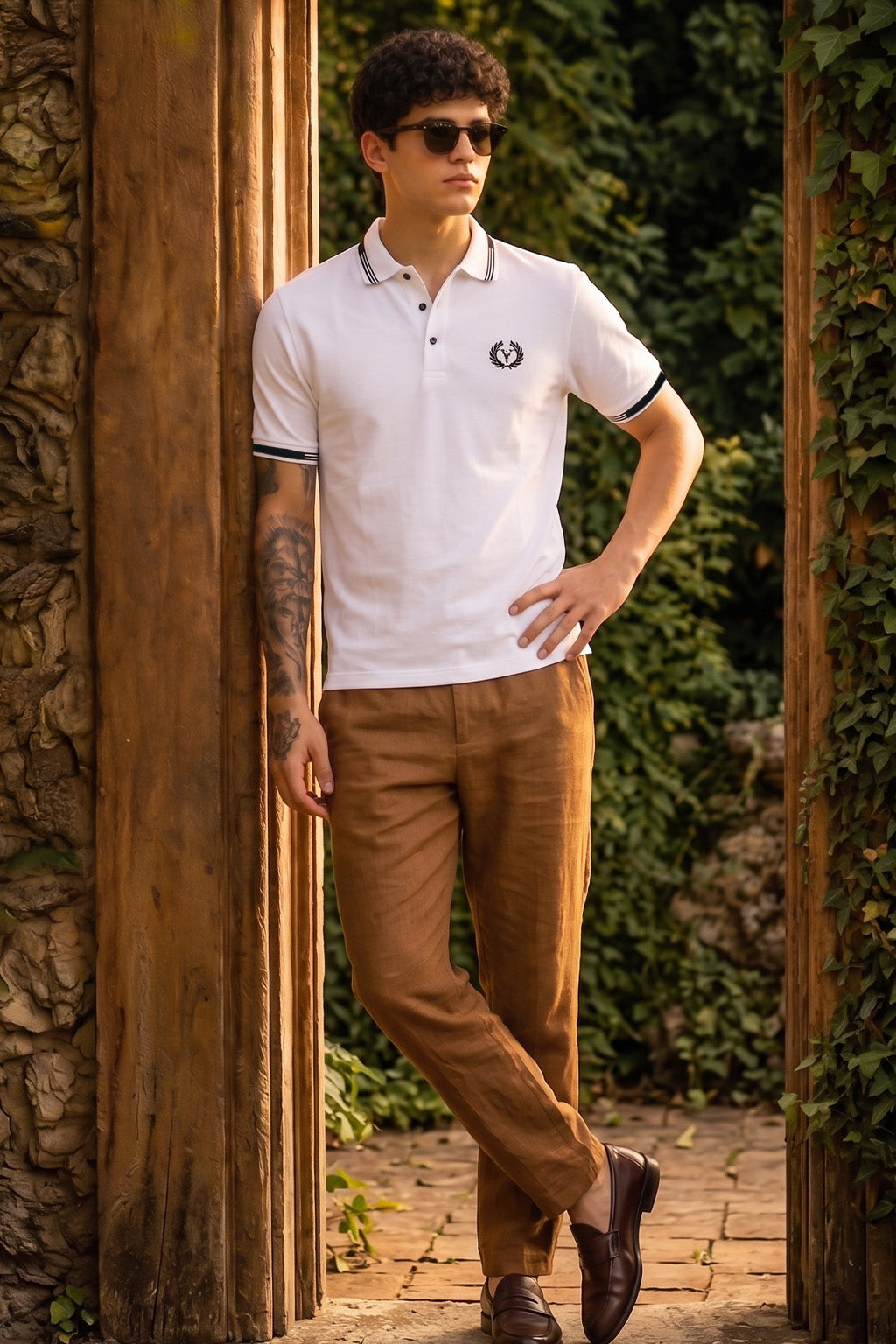 Imperial Crest Stripe Collar White Regular Fit Polo T-shirt