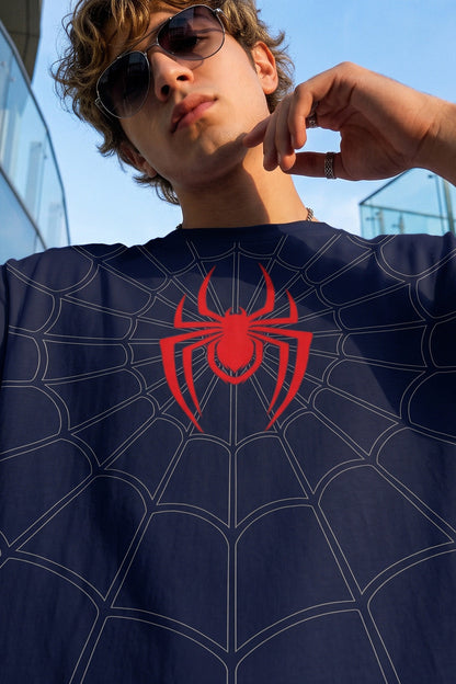 SpiderVerse Webline Navy Oversized Printed T-Shirt