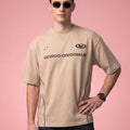 Veirdo Originals Piped Beige Oversized Graphic Printed T-shirt