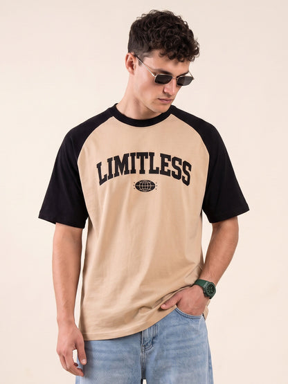 Limitless Raglan Beige Oversized Graphic Printed T-shirt