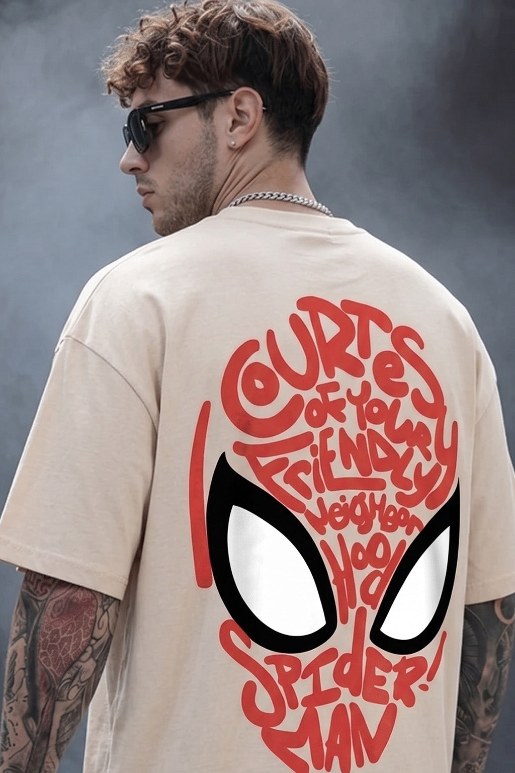 Spiderman Swanwhite Oversized Back Typographic Printed T-shirt