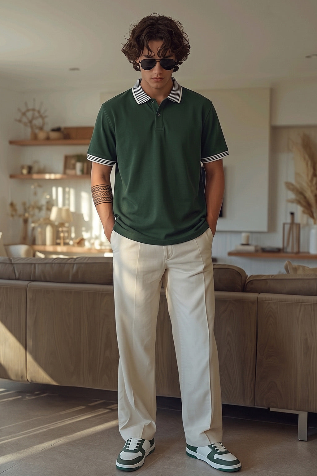 Olive Stripped Collar Regular Fit Exclusive Pique Lycra Polo T-Shirt