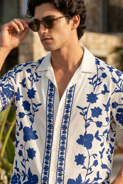 Botanical White All Over Print Oversized Exclusive Shirt