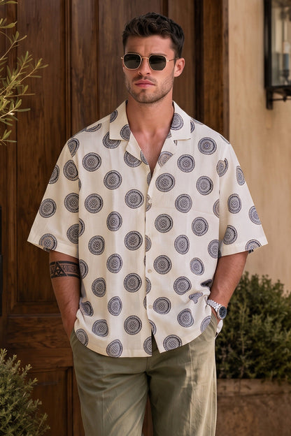 Lunar Circle Beige All Over Printed Oversized Exclusive Shirt