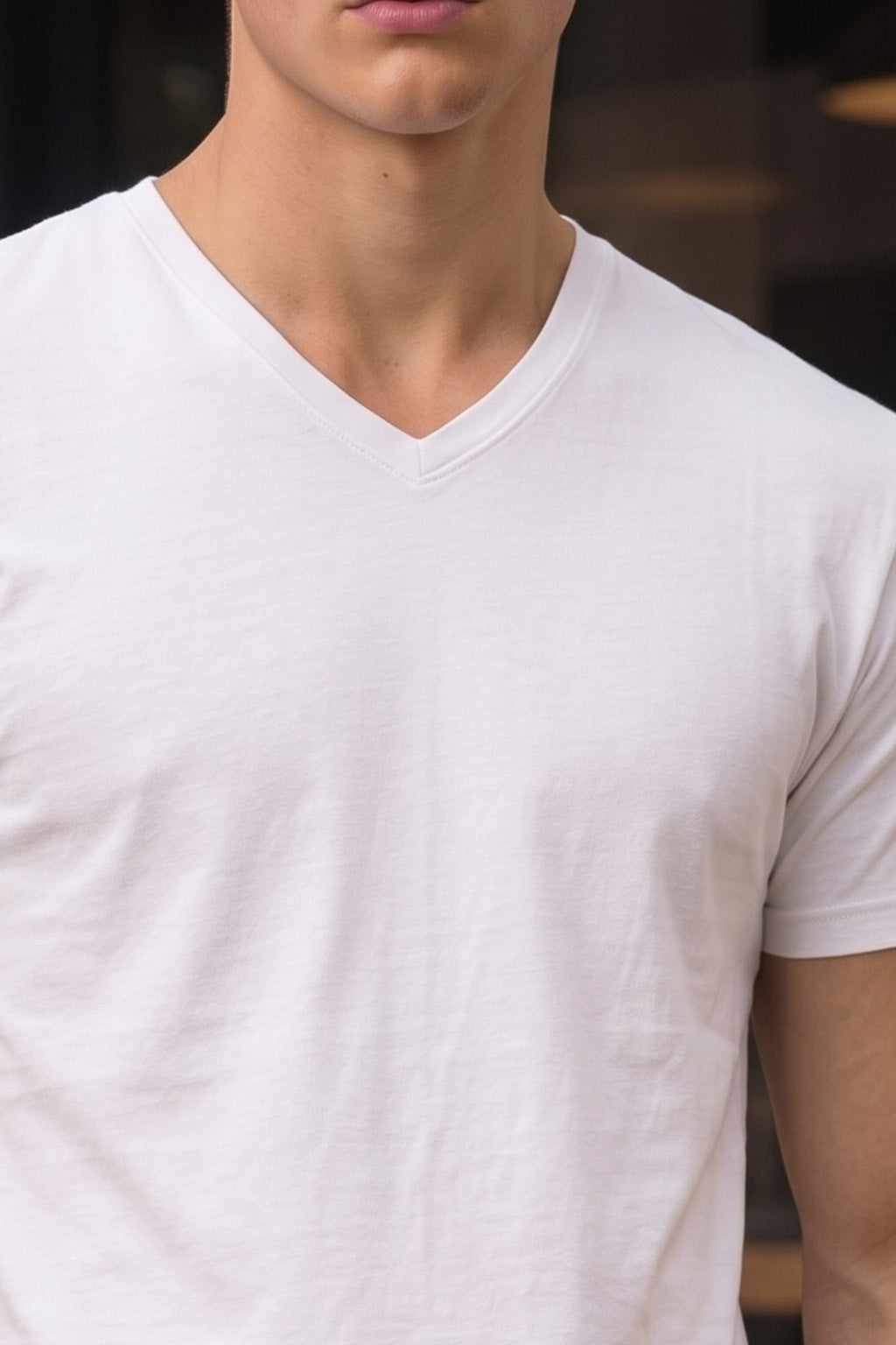 White Plain V-Neck Regular Fit T-shirt