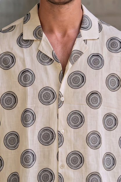 Lunar Circle Beige All Over Printed Oversized Exclusive Shirt