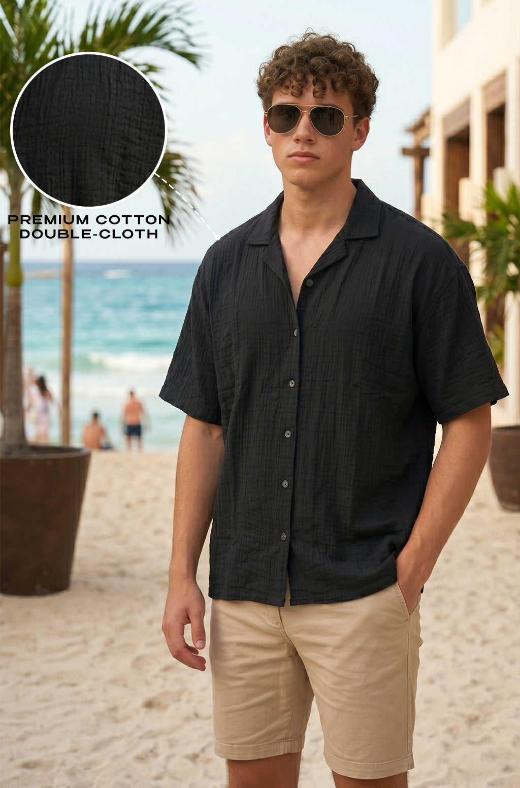 Feather Feel Black Oversized Plain Double Layer Exclusive Cotton Shirt