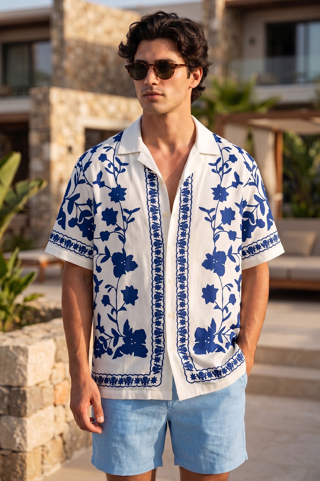 Botanical White All Over Print Oversized Exclusive Shirt