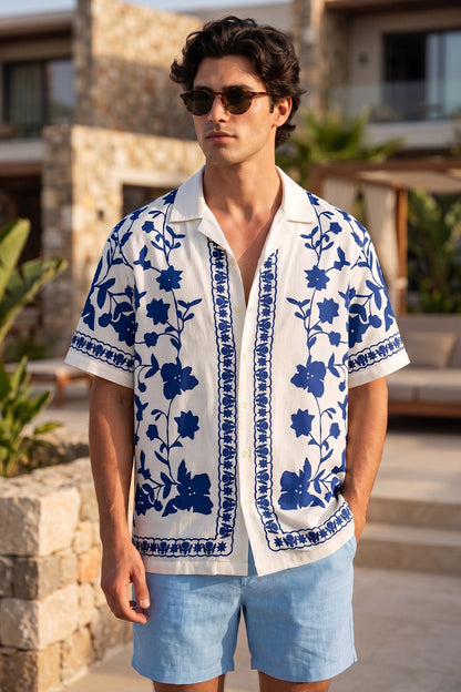 Botanical White All Over Print Oversized Exclusive Shirt