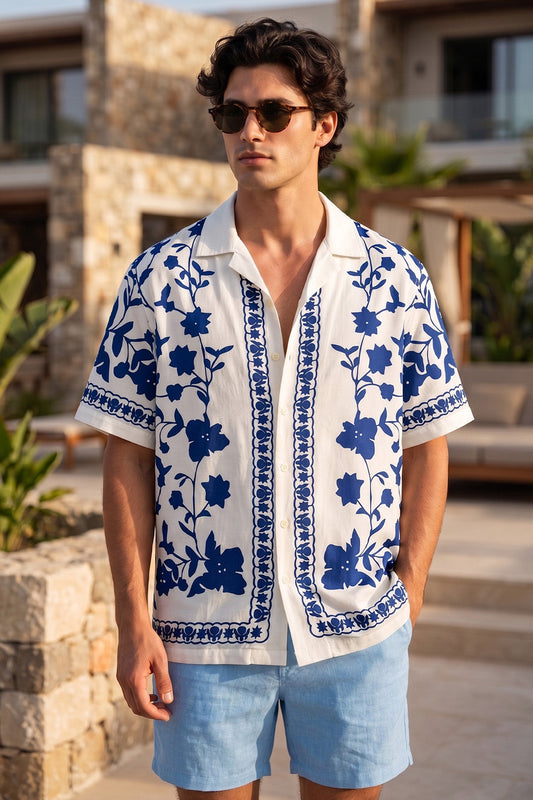 Botanical White All Over Print Oversized Exclusive Shirt