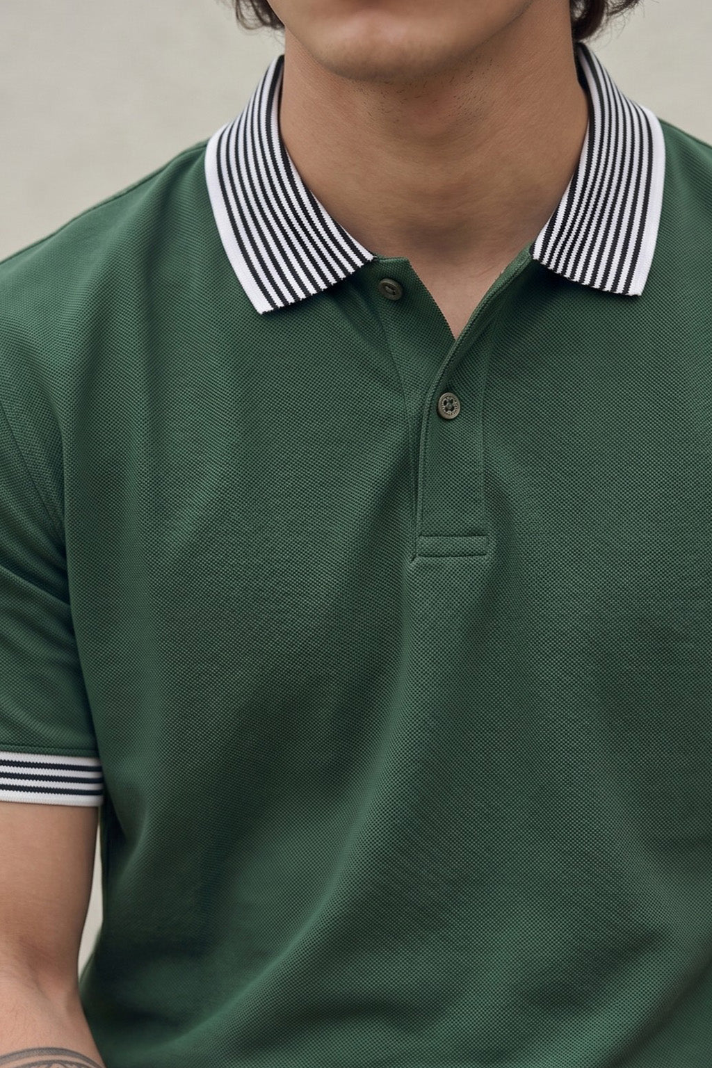 Olive Stripped Collar Regular Fit Exclusive Pique Lycra Polo T-Shirt