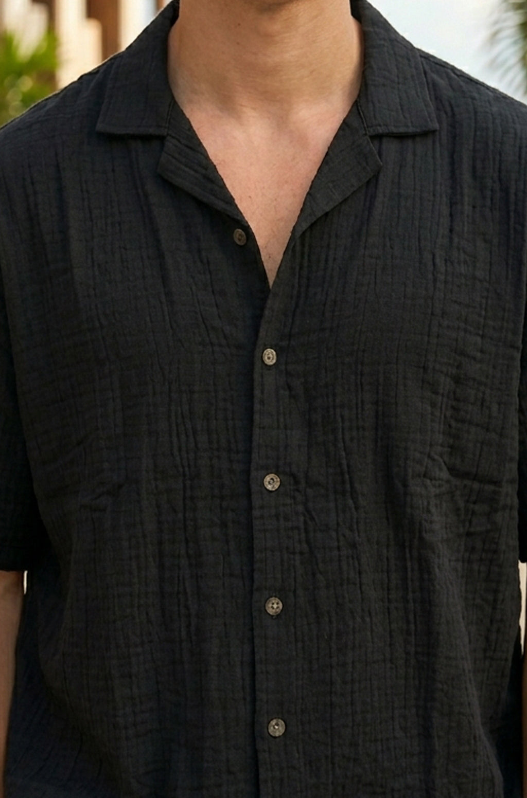 Feather Feel Black Oversized Plain Double Layer Exclusive Cotton Shirt