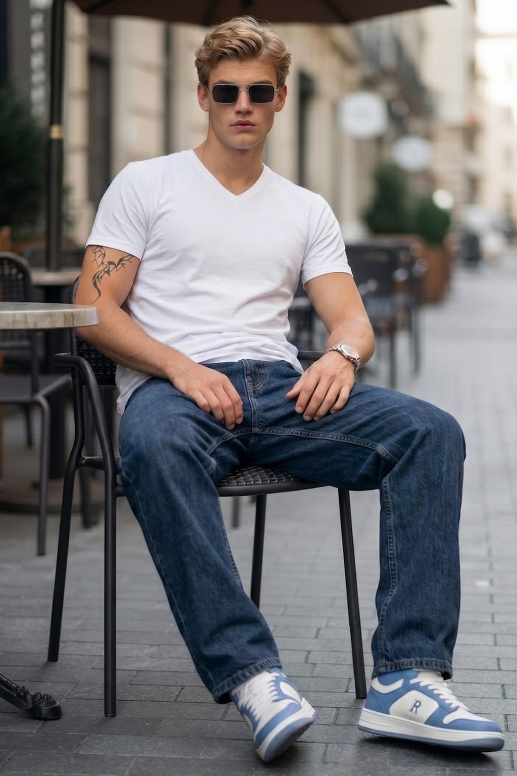 White Plain V-Neck Regular Fit T-shirt