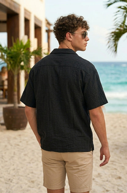 Feather Feel Black Oversized Plain Double Layer Exclusive Cotton Shirt