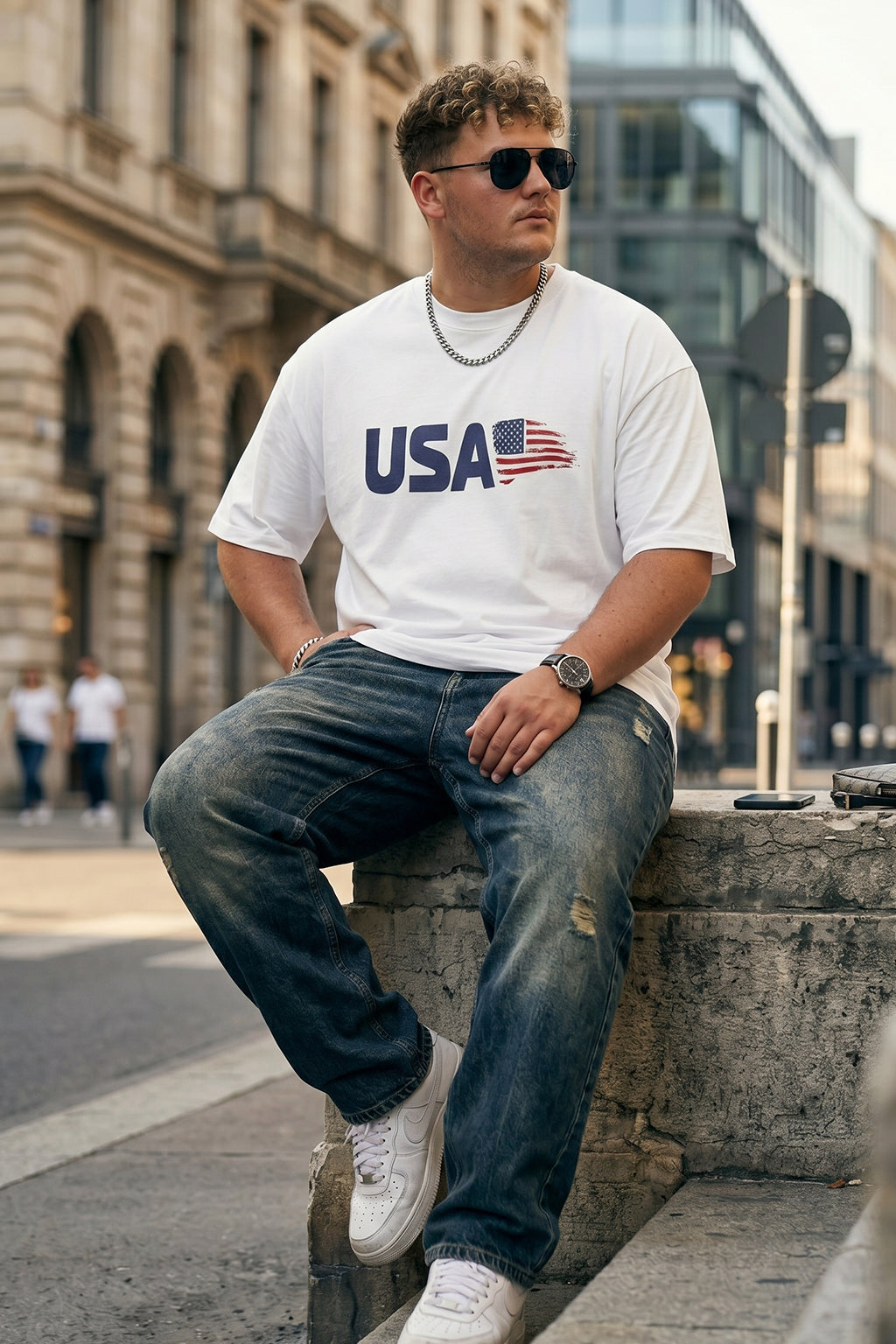USA White Graphic Printed Plus Size T-shirt