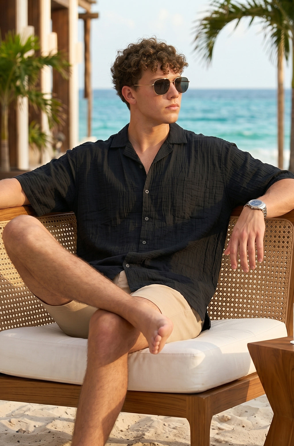 Feather Feel Black Oversized Plain Double Layer Exclusive Cotton Shirt
