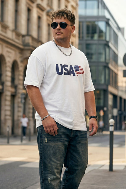 USA White Graphic Printed Plus Size T-shirt