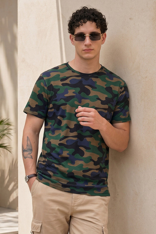 Camouflage Green Regular Fit Printed T-shirt