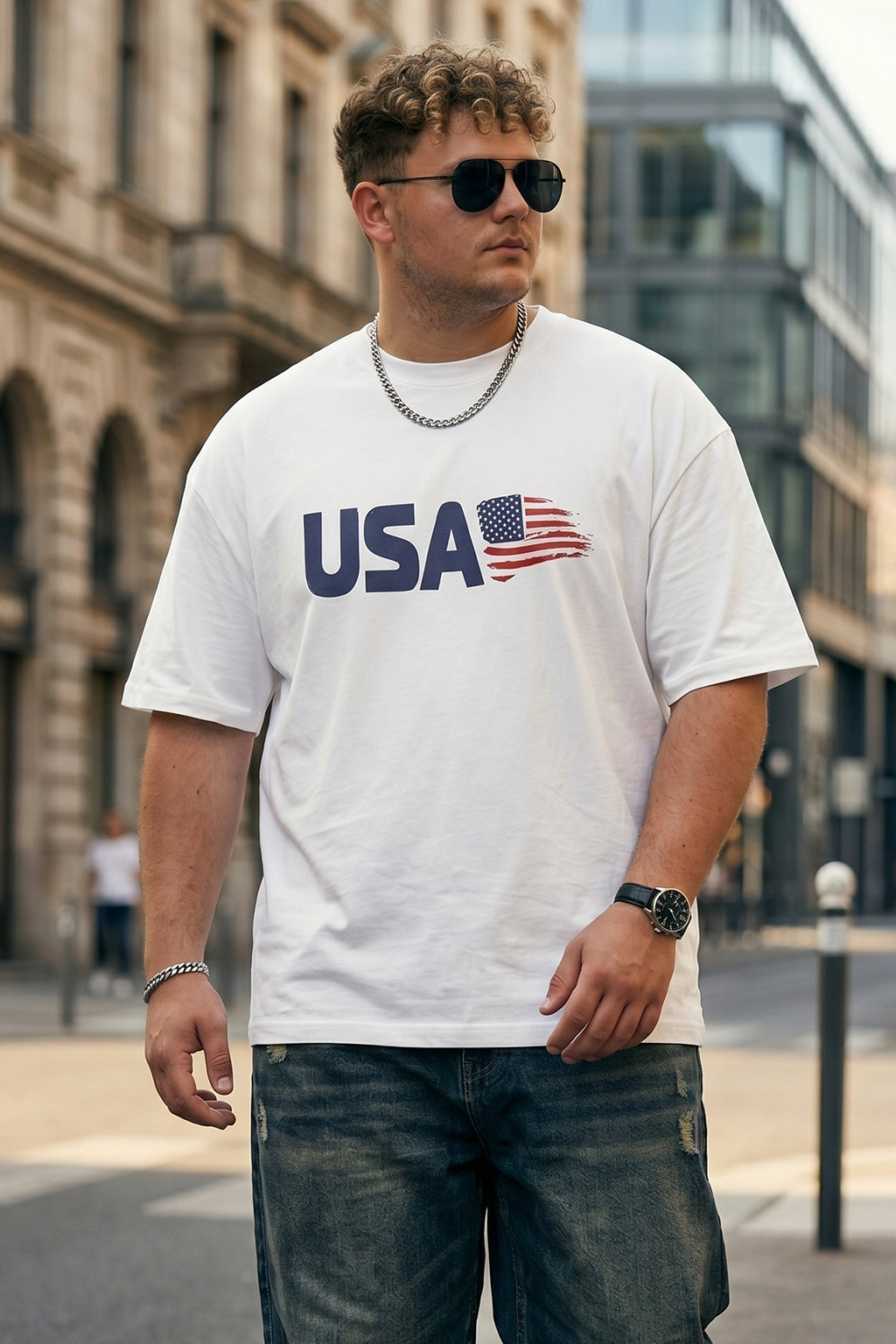 USA White Graphic Printed Plus Size T-shirt