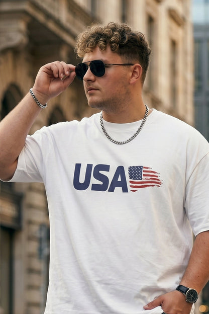 USA White Graphic Printed Plus Size T-shirt