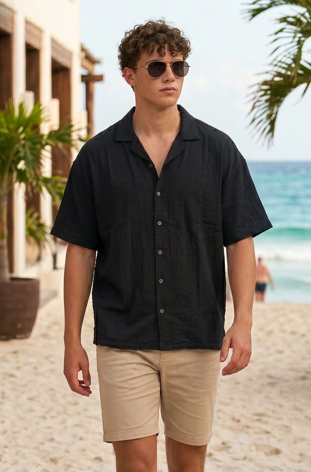 Feather Feel Black Oversized Plain Double Layer Exclusive Cotton Shirt