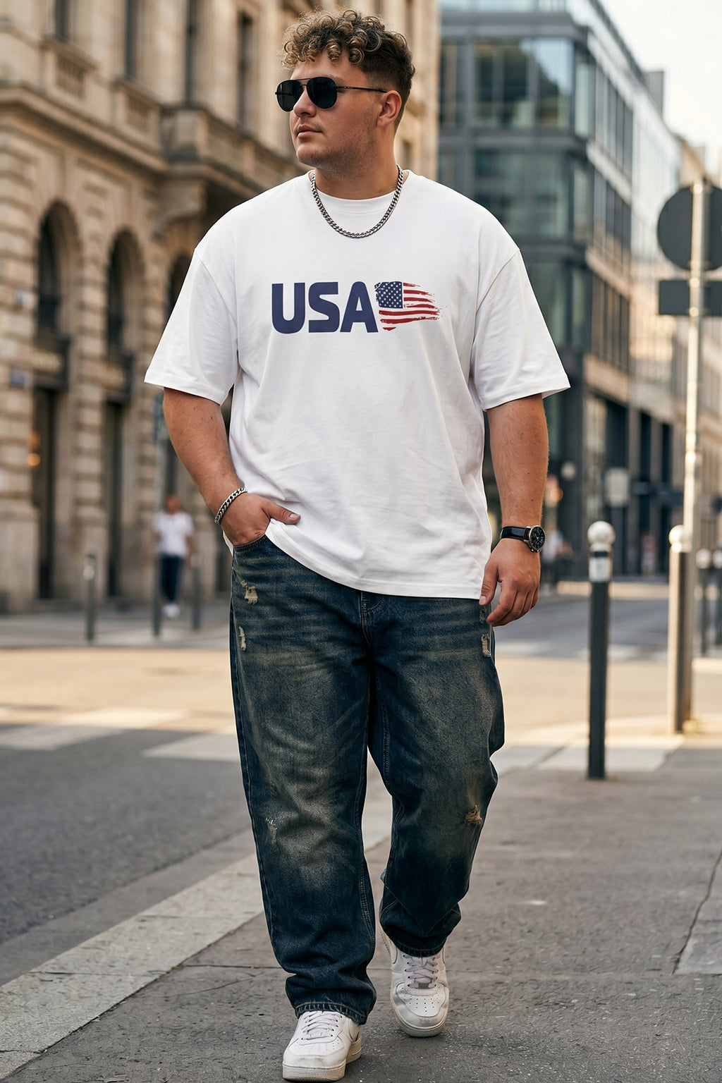 USA White Graphic Printed Plus Size T-shirt