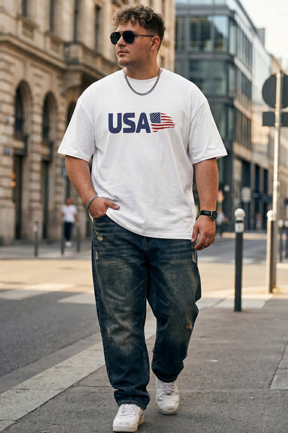 USA White Graphic Printed Plus Size T-shirt