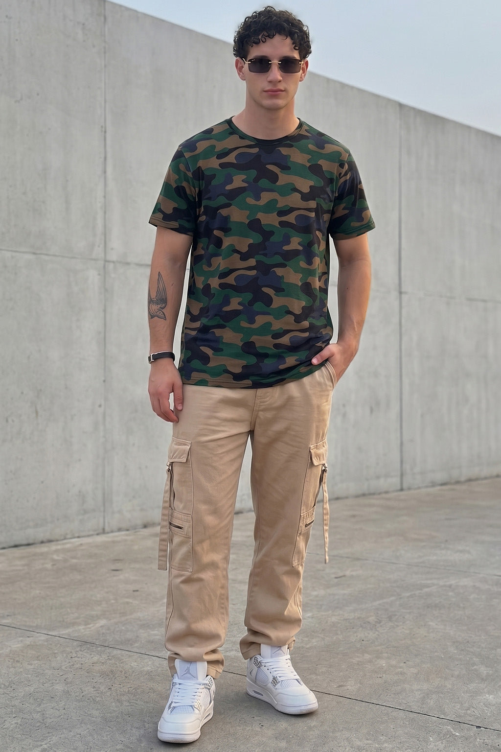 Camouflage Green Regular Fit Printed T-shirt