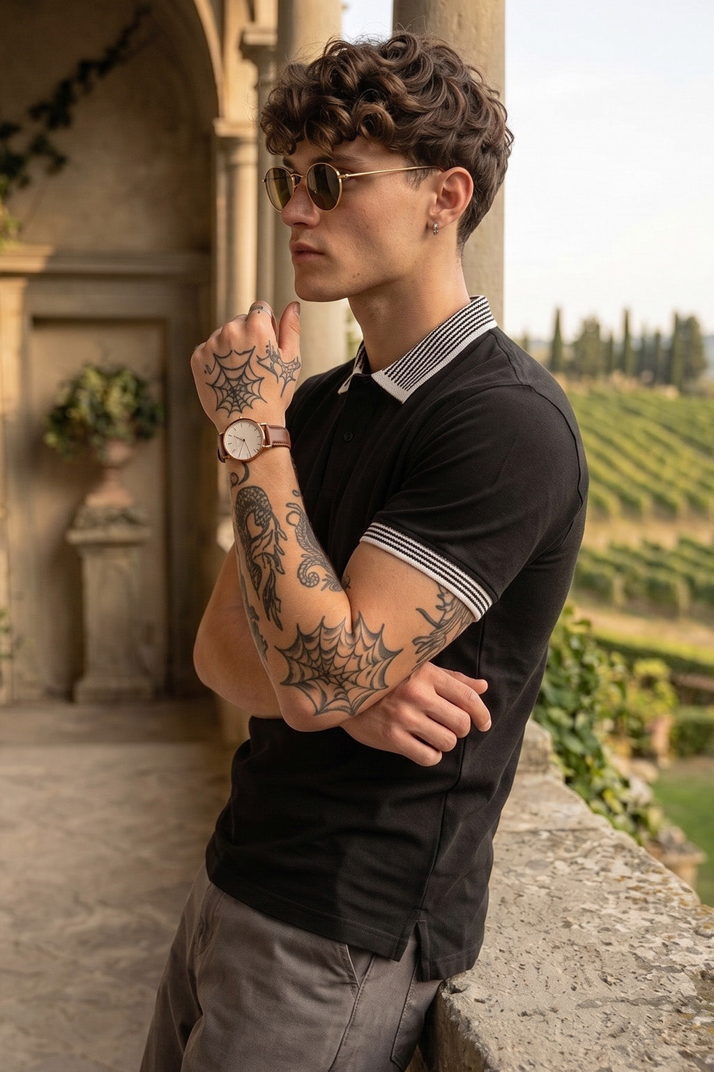 Black Stripped Collar Regular Fit Exclusive Pique Lycra Polo T-Shirt
