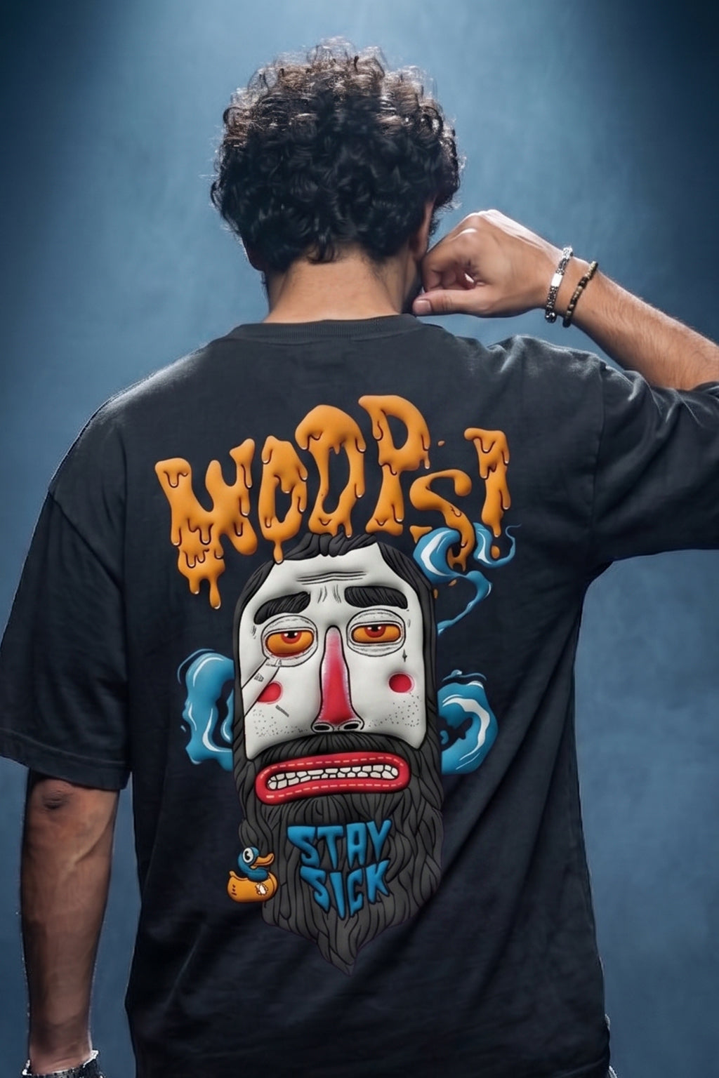 Stay Sick Black Oversized Puff Printed Exclusive T-shirt