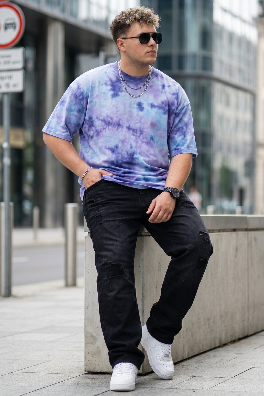 Lilac Tie-Die Printed Plus Size T-shirt