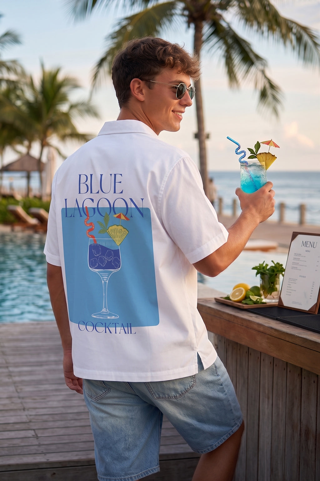 Blue Lagoon White Oversized Printed Exclusive Shirt