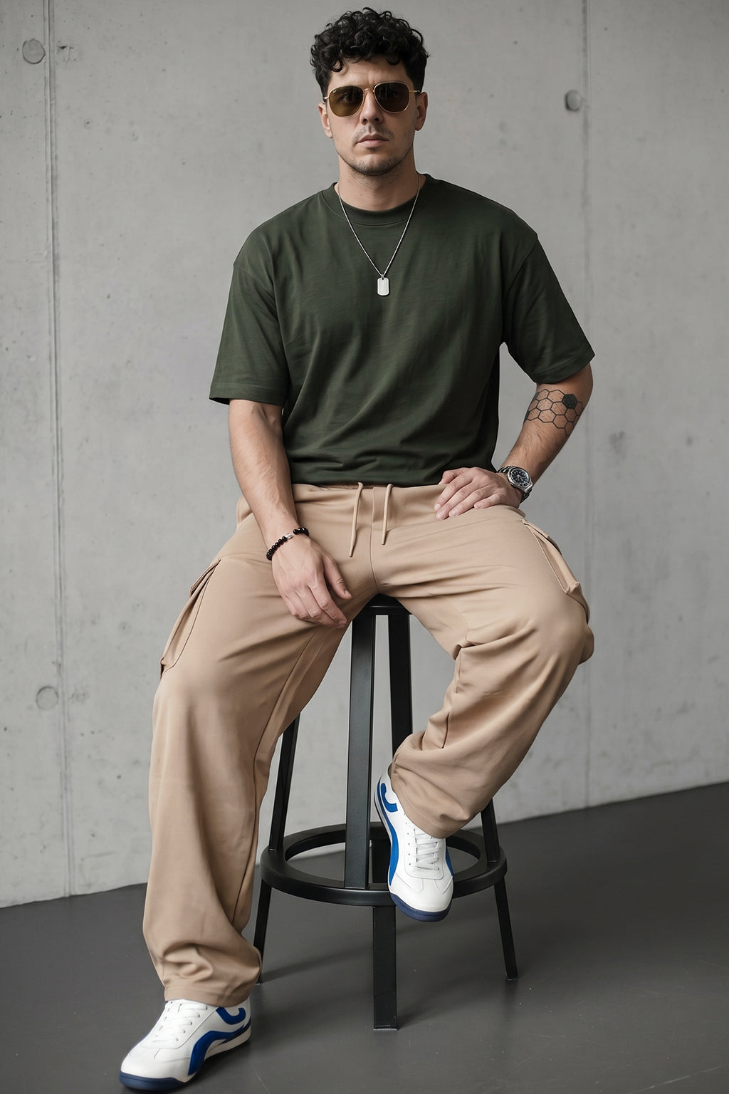 Beige Relaxed Fit Nylon Exclusive Utility Cargo Jogger