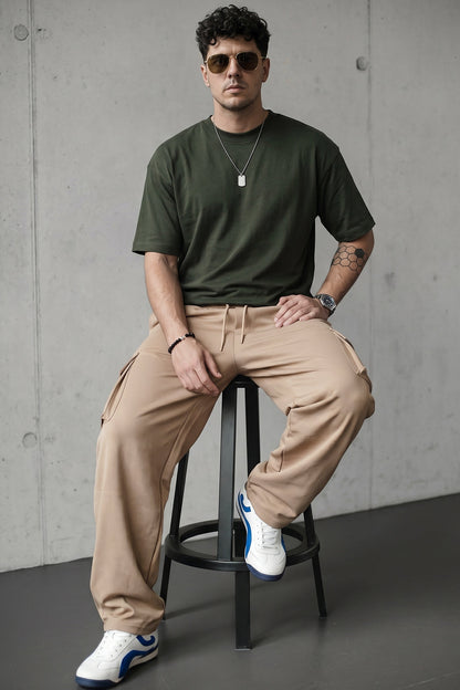 Beige Relaxed Fit Nylon Exclusive Utility Cargo Jogger