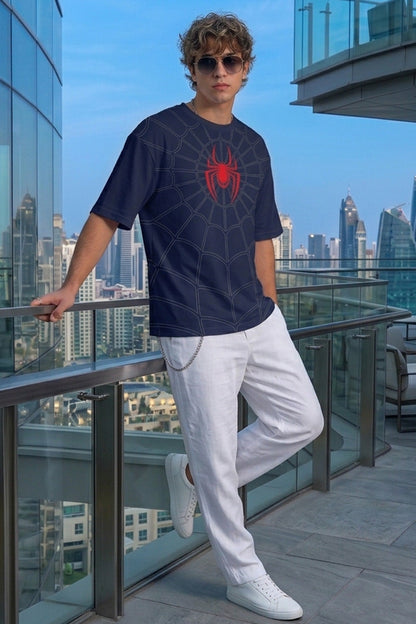 SpiderVerse Webline Navy Oversized Printed T-Shirt