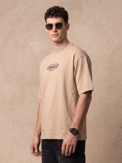 Veirdo Signature Beige Oversized Graphic Printed T-shirt