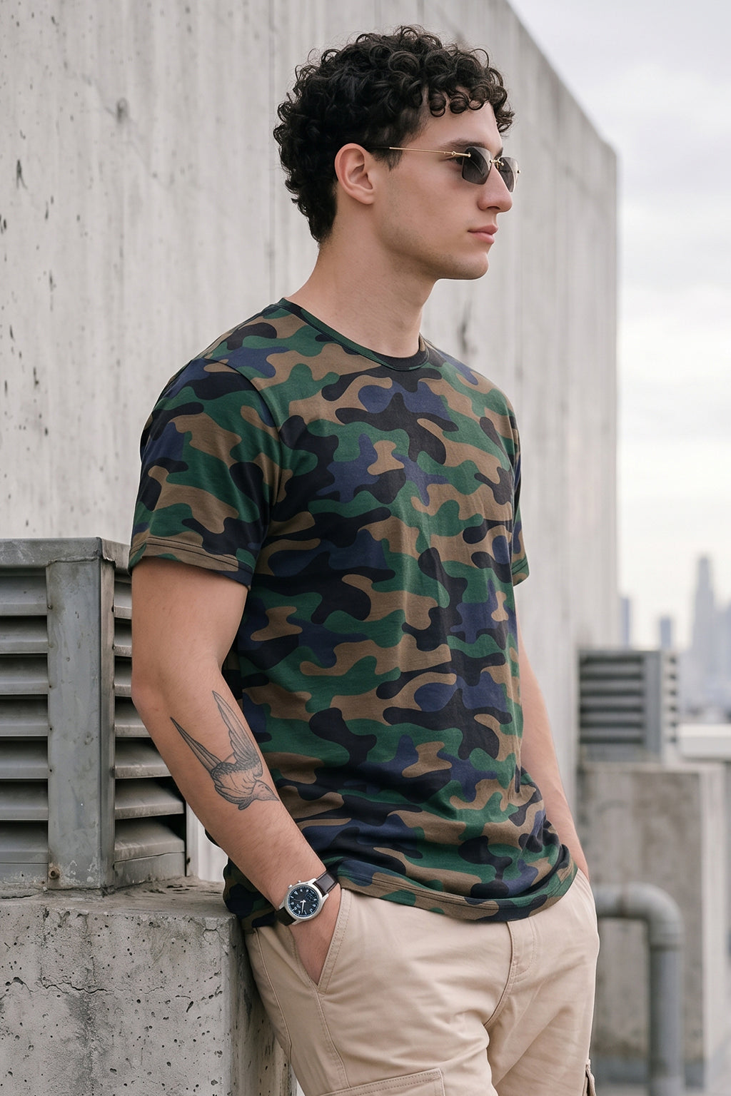 Camouflage Green Regular Fit Printed T-shirt