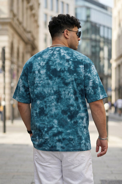 Blue Tie-Die Printed Plus Size T-shirt