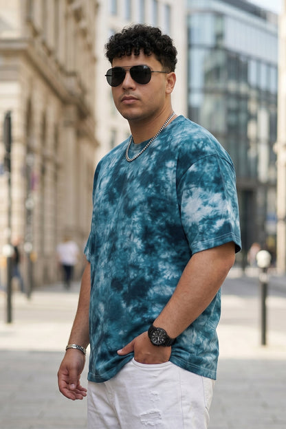 Blue Tie-Die Printed Plus Size T-shirt