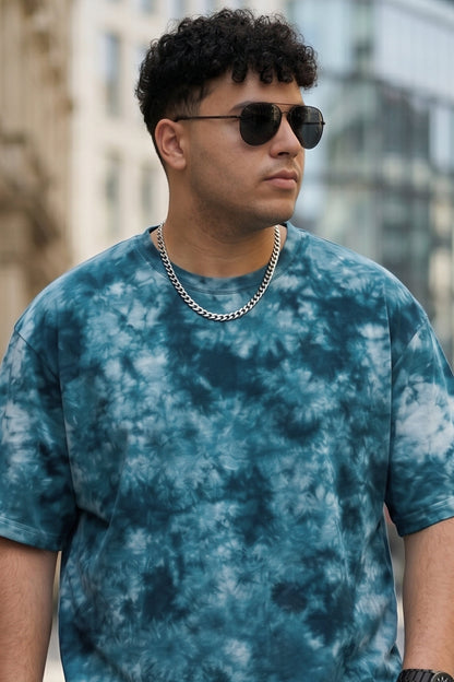 Blue Tie-Die Printed Plus Size T-shirt
