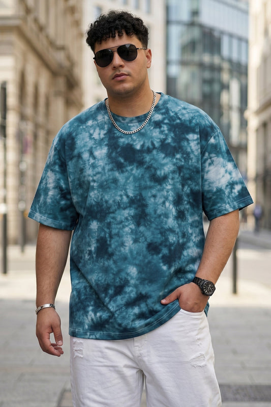 Blue Tie-Die Printed Plus Size T-shirt