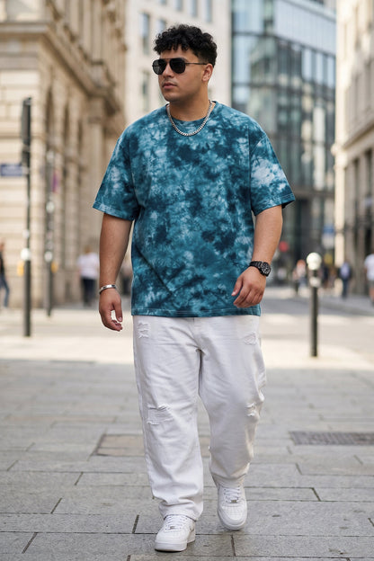 Blue Tie-Die Printed Plus Size T-shirt