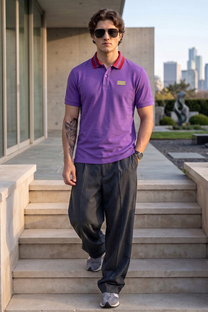Blue Iris Contrast Collar Regular Fit Exclusive Pique Lycra Polo T-Shirt