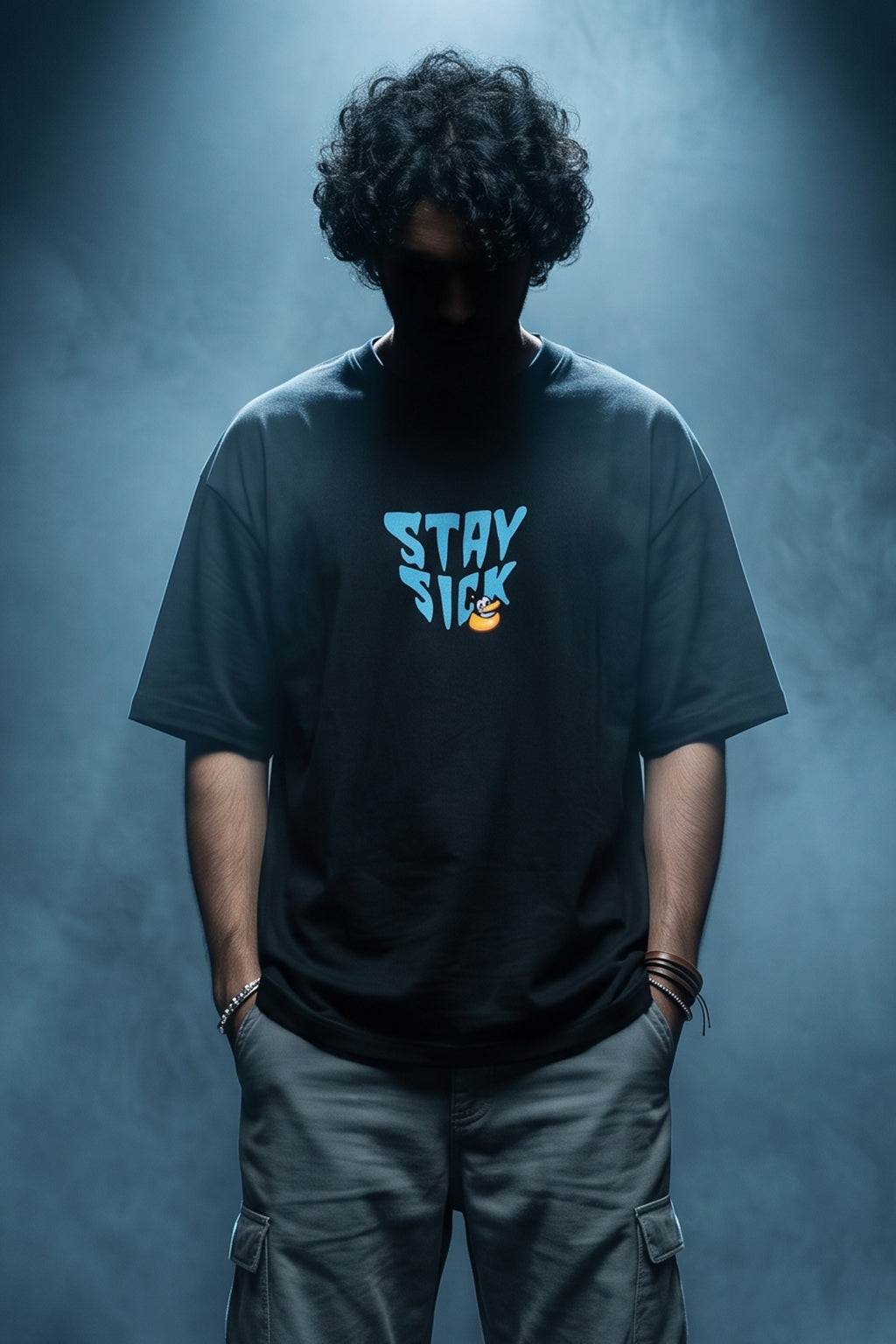 Stay Sick Black Oversized Puff Printed Exclusive T-shirt