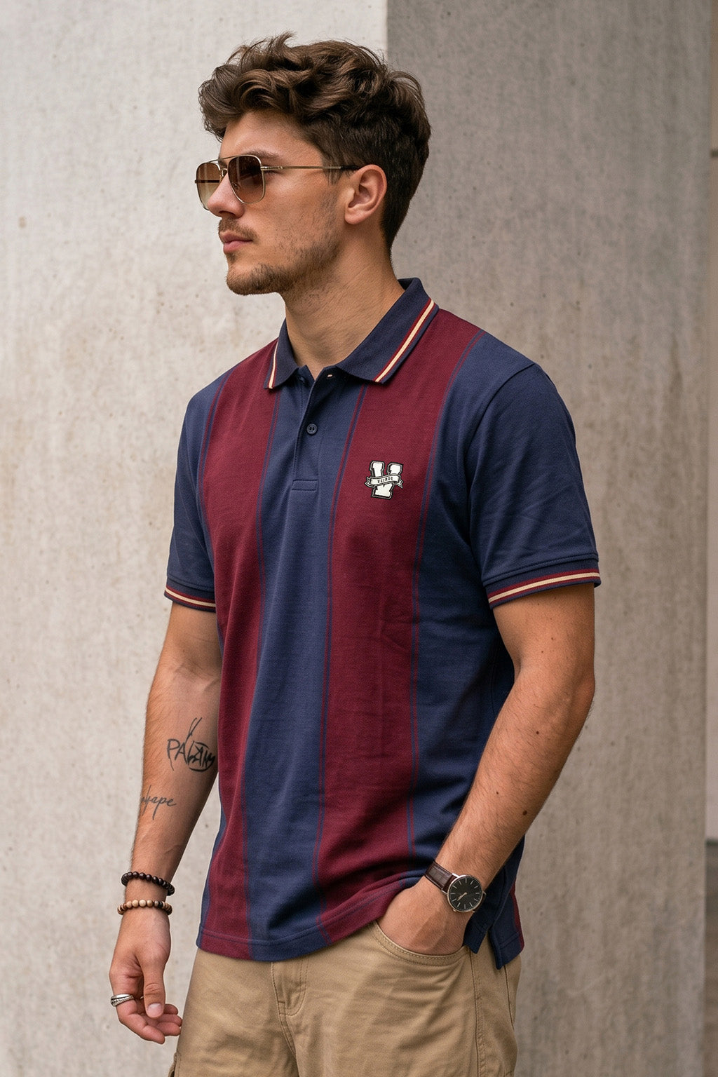 Navy Maroon Colorblock Regular Fit Exclusive Pique Lycra Polo T-Shirt
