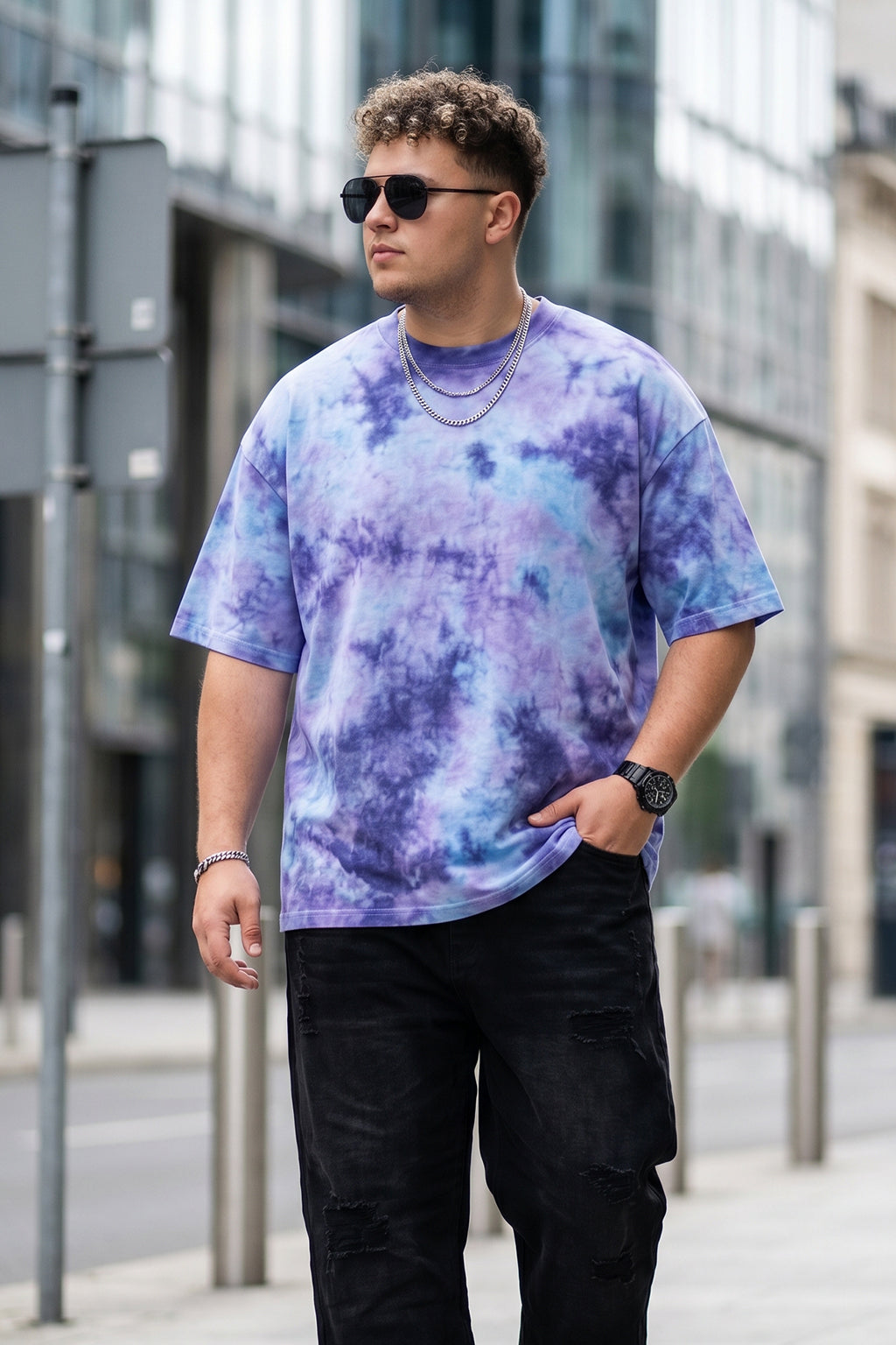 Lilac Tie-Die Printed Plus Size T-shirt