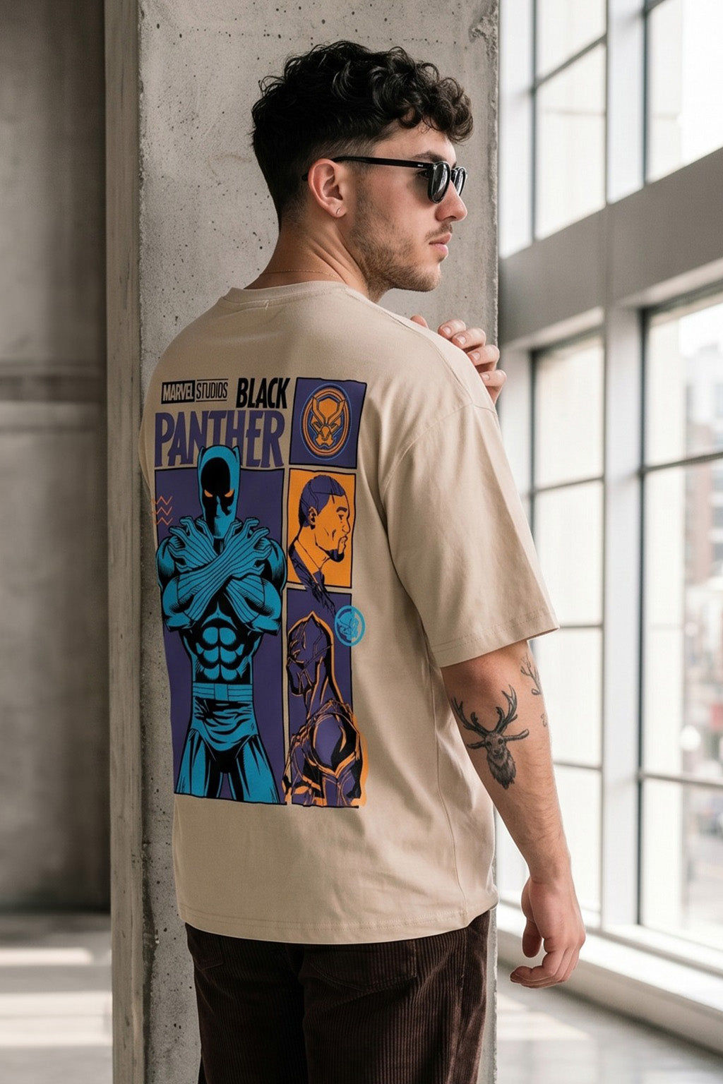 Black Panther Swanwhite Oversized Back Graphic Printed T-shirt