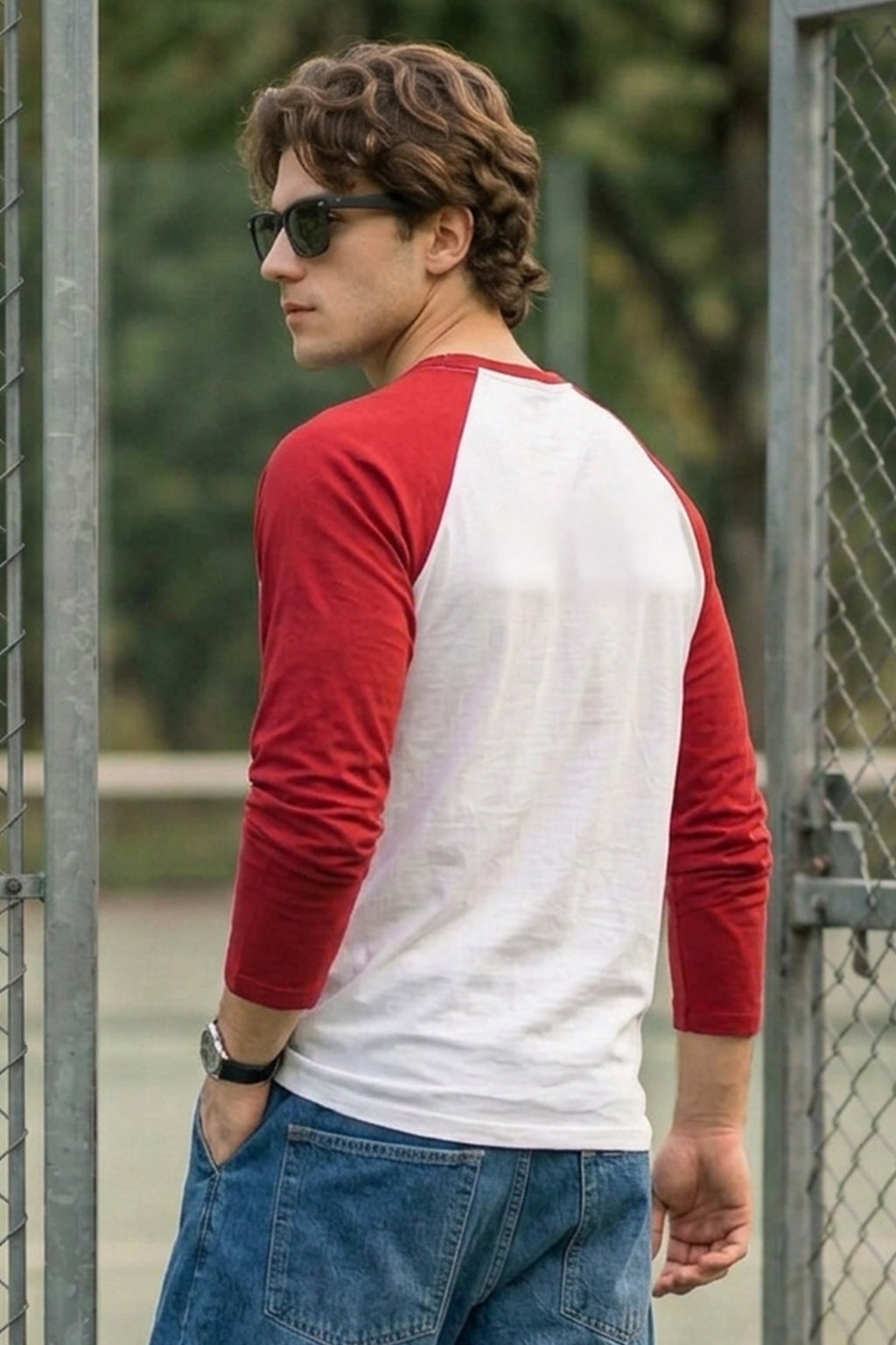 Veirdo White & Red Raglan Full Sleeve Printed T-shirt
