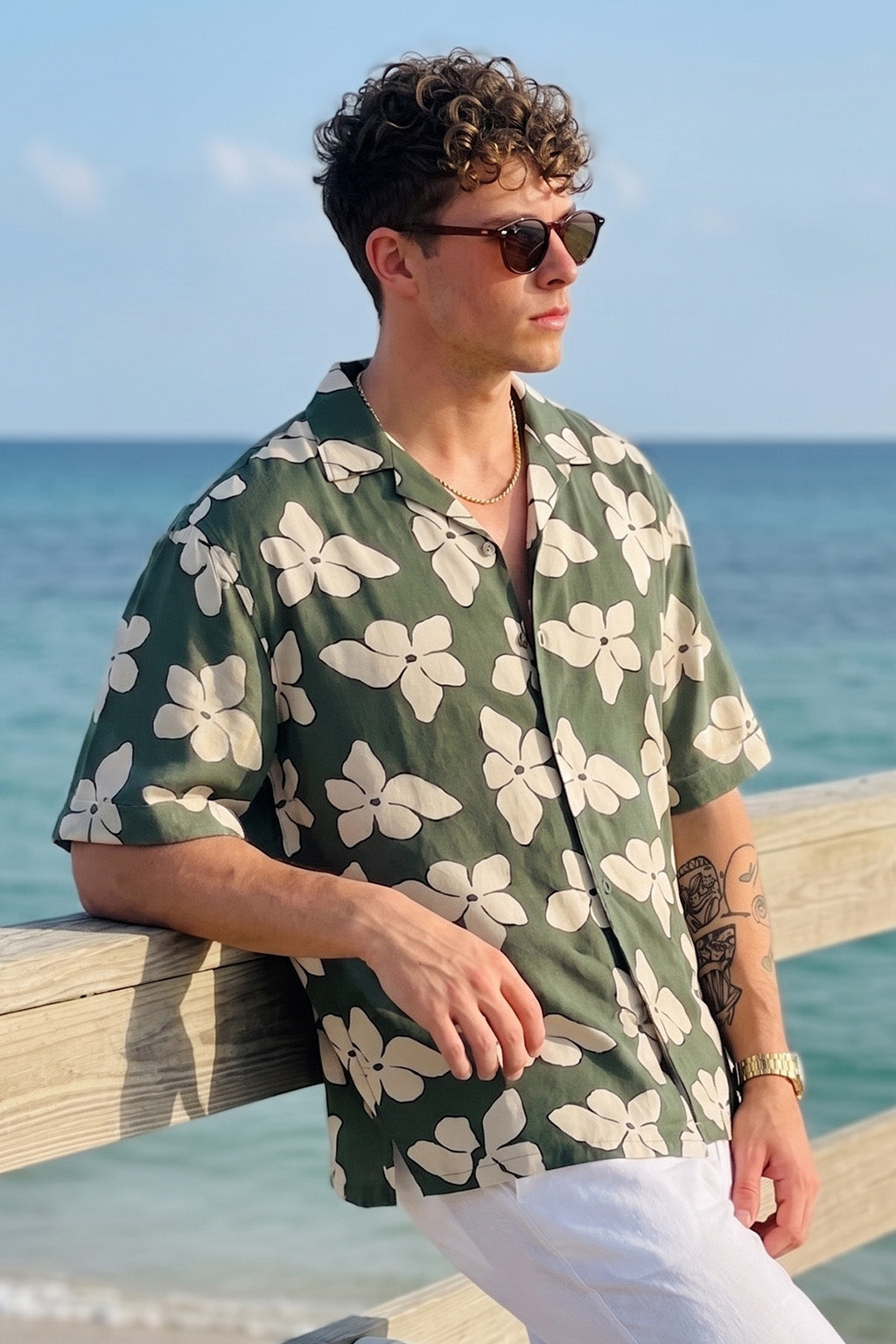 Palm Bloom Green All Over Printed Oversized Exclusive Shirt