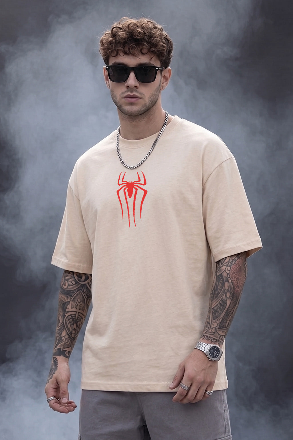 Spiderman Swanwhite Oversized Back Typographic Printed T-shirt